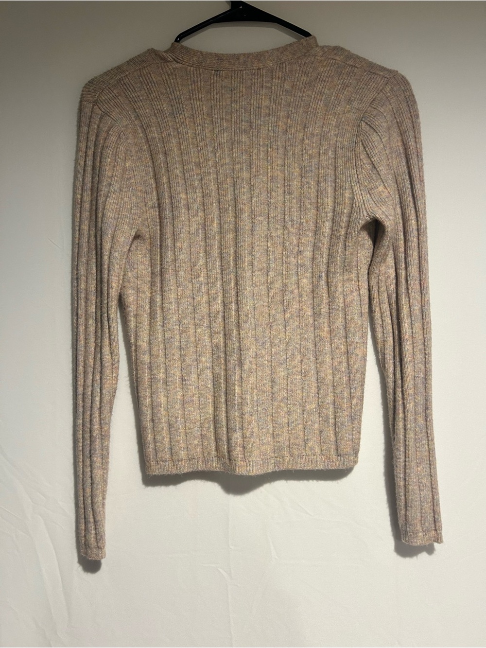 Ann Taylor Neutral Multitone Ribbed V-Neck Button Cardigan - Picture 2 of 3